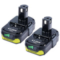 2-pack 18V Li-ion replacement batteries, black with yellow accents and LED charge bars