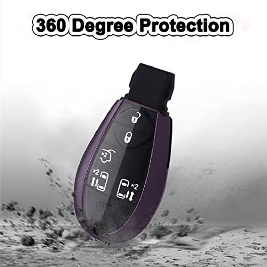 Dark purple smart remote key fob cover case with raised button panel and protective shell