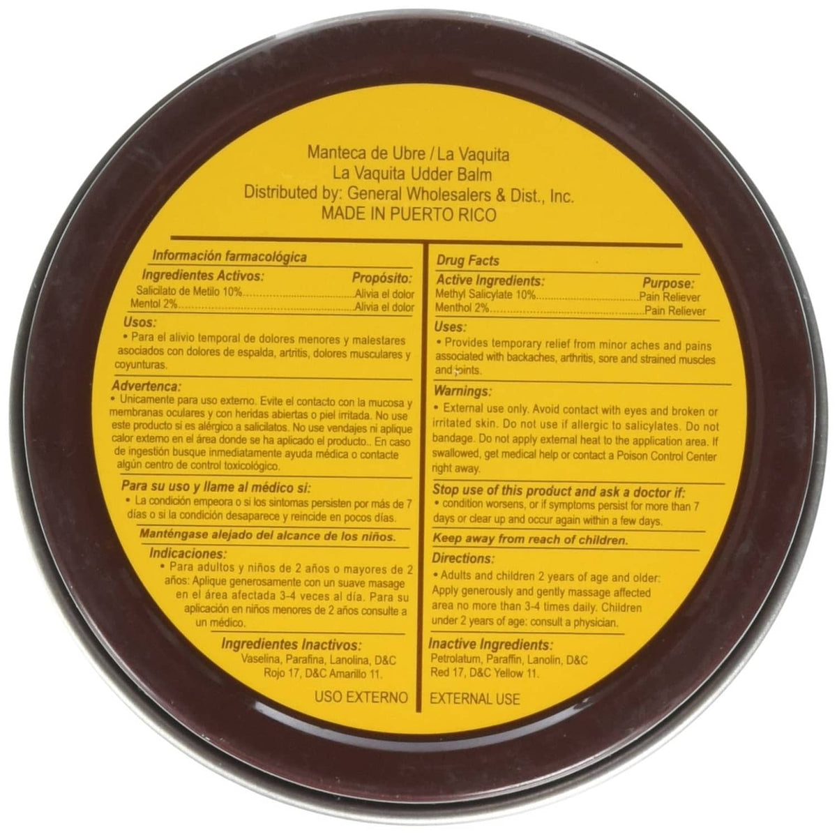 Round udder balm tin back label with usage and warning text, 3.17 oz