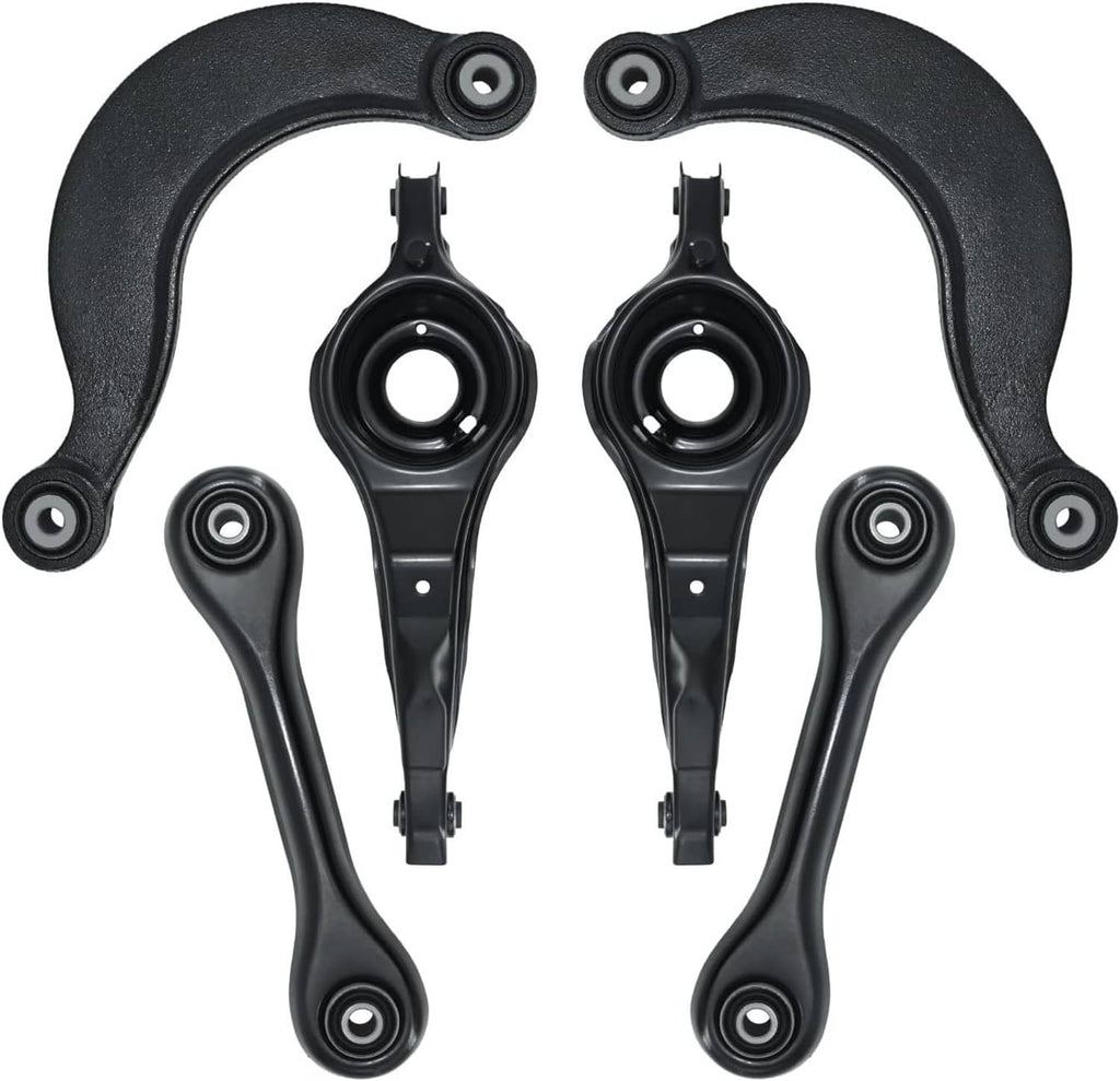 Suspension control arm kit with multiple black arms and circular bushings