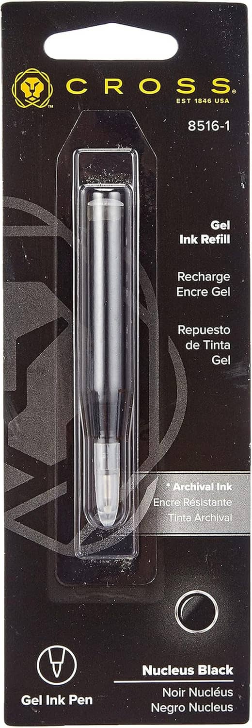 Cross gel ink refill cartridge for Nucleus Black pen in clear blister pack