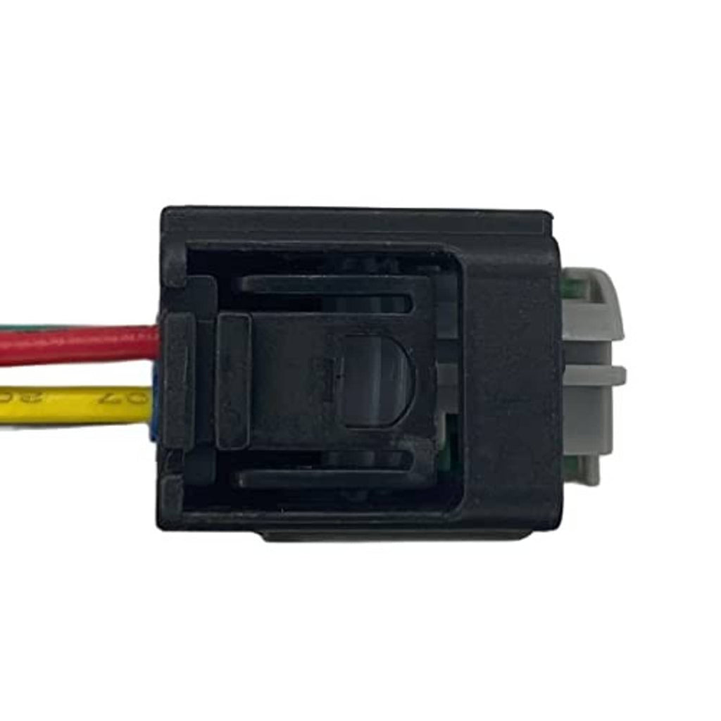 Throttle position sensor connector wiring harness, black housing with colored wire leads and gray plug