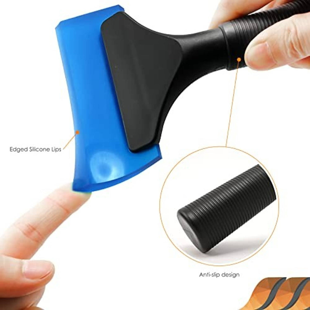 Blue rubber squeegee with black flexible blade and anti-slip ribbed grip