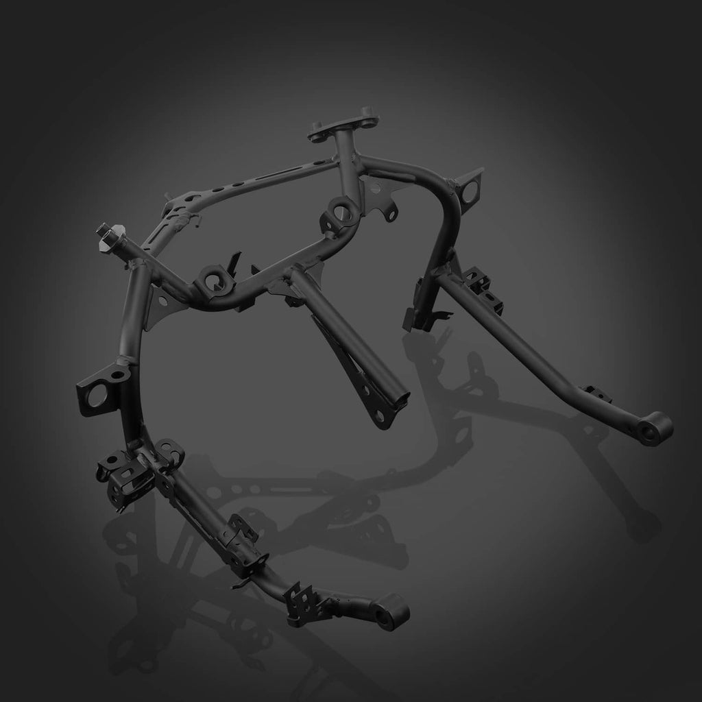 Black motorcycle fairing headlight bracket, curved metal frame with support arms