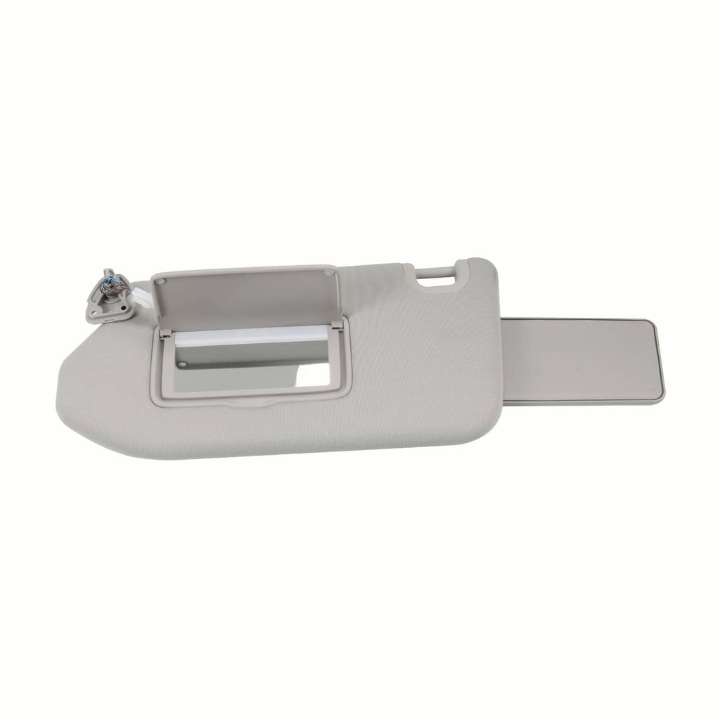 Light gray left driver side sun visor with mirror opening and clip