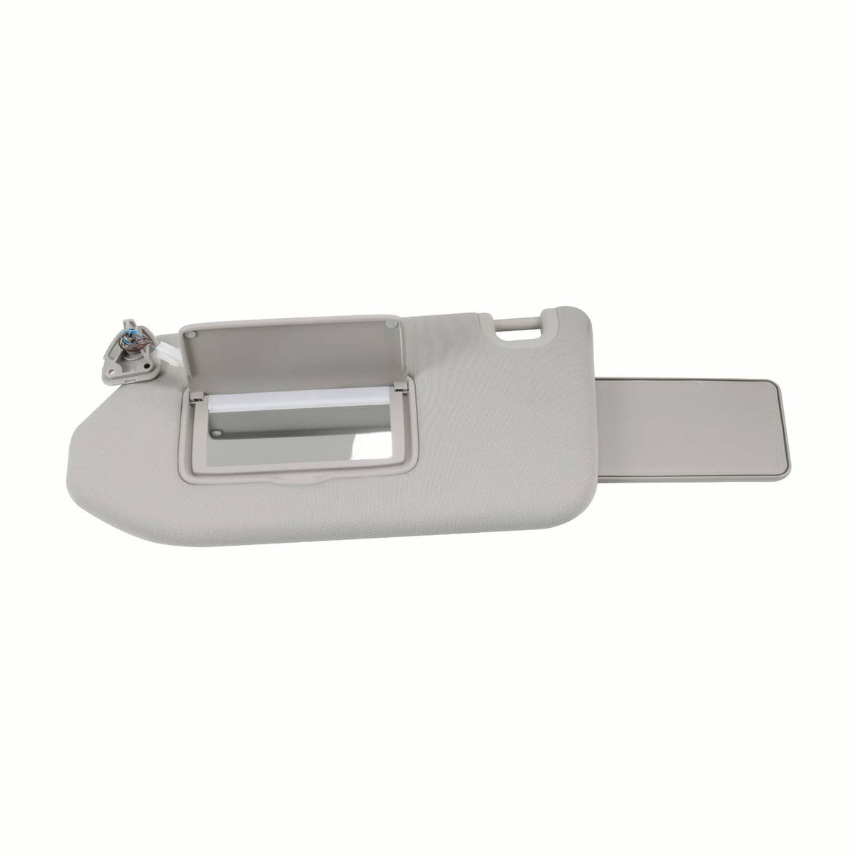 Light gray left driver side sun visor with mirror opening and clip