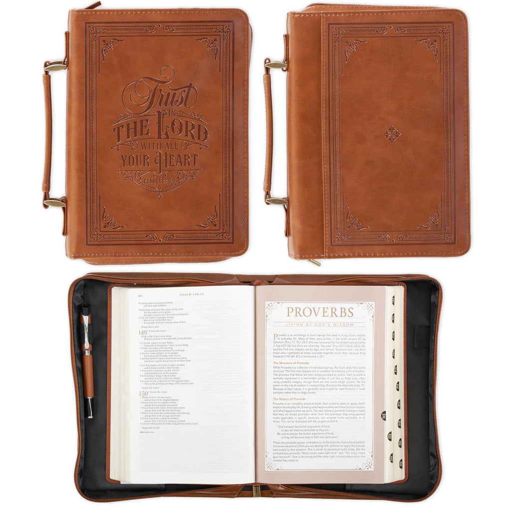 RivetOak Christian Art Gifts Classic Vegan Leather Bible Cover for Extra Large, Brown