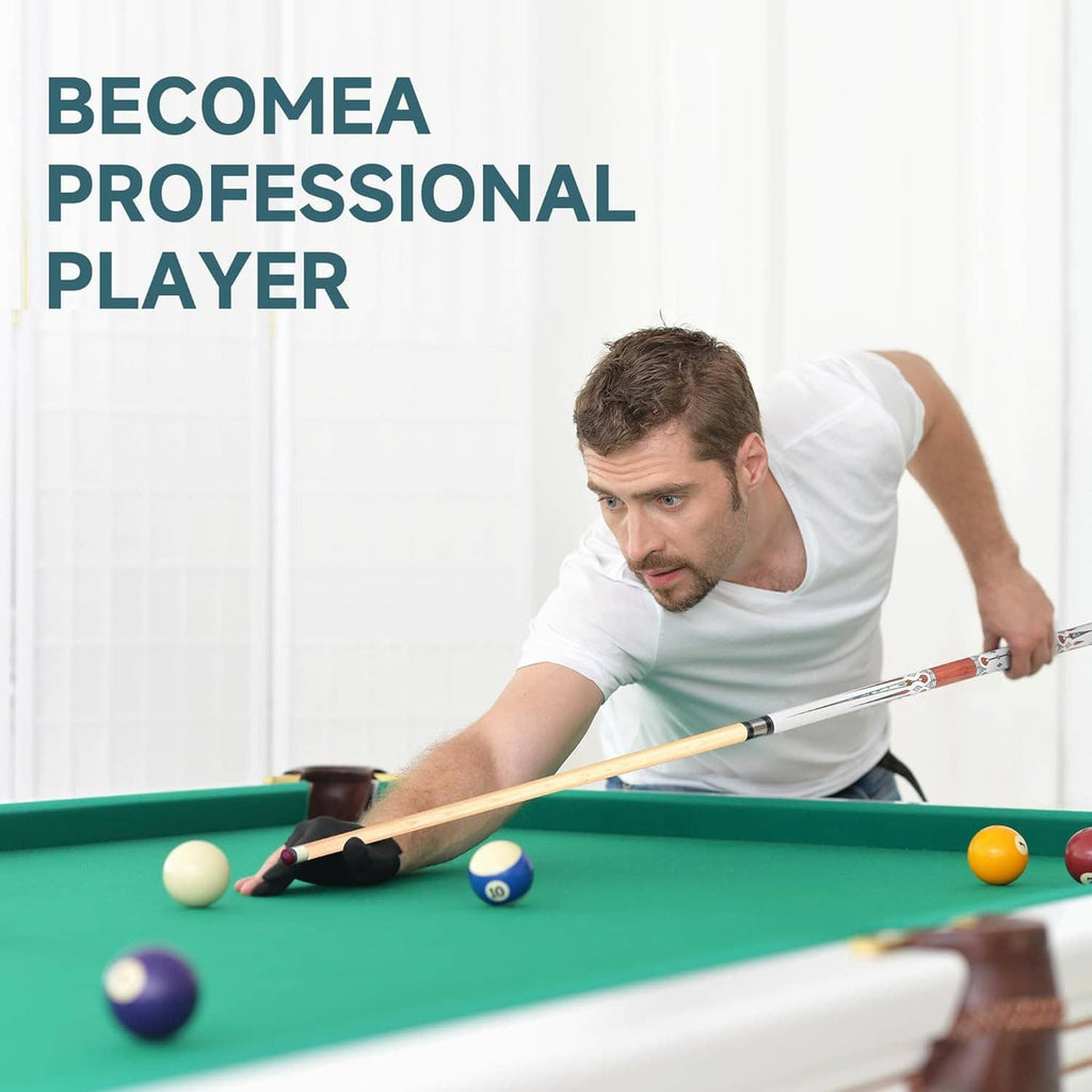 Man aiming a pool cue at the table, holding cue in playing stance