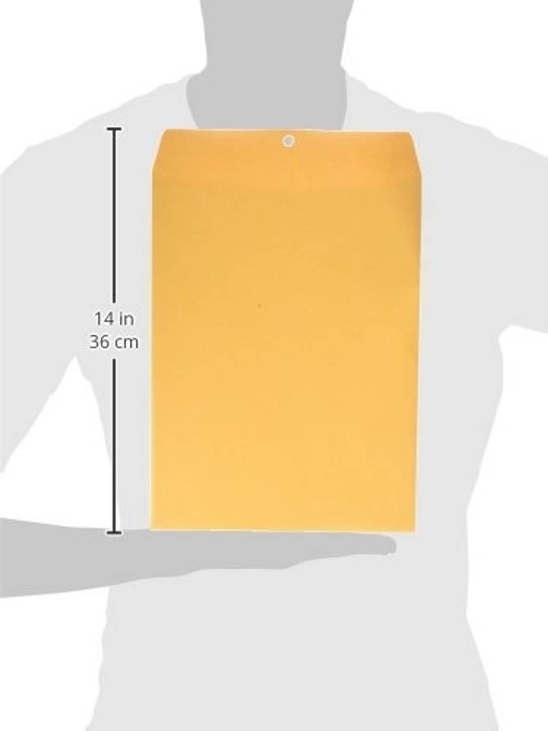Yellow-orange kraft clasp envelope, front view with snap closure tab