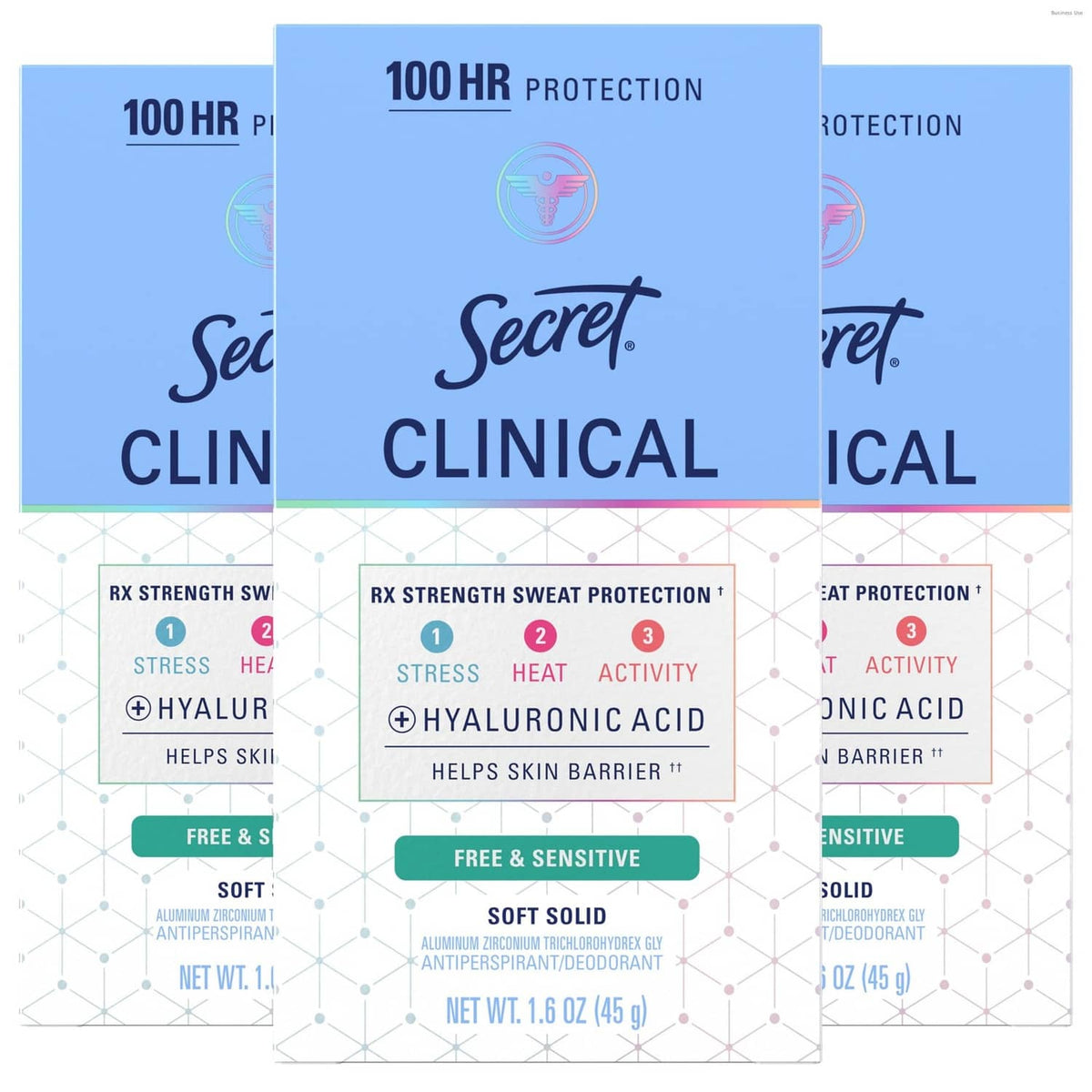 Secret Clinical Strength antiperspirant pack of 3, white boxes, 1.6 oz each