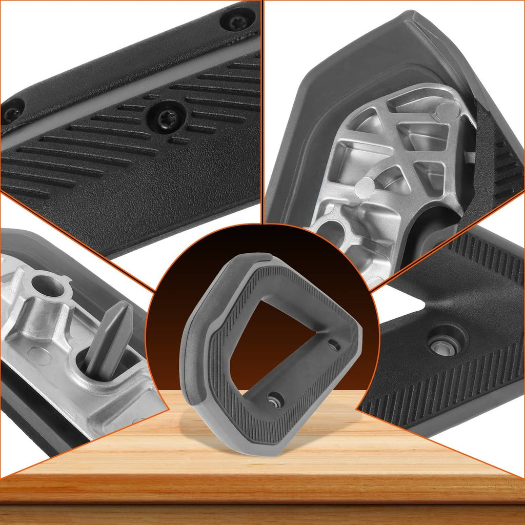 Black grab handle close-up with textured surface and side mounting holes