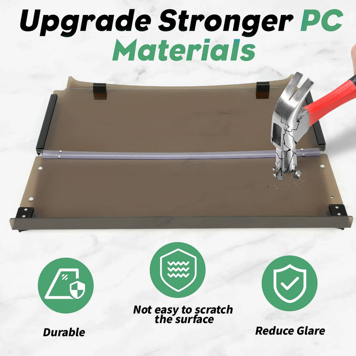 Tinted folding windshield panel with black mounting brackets and visible hinge mechanism