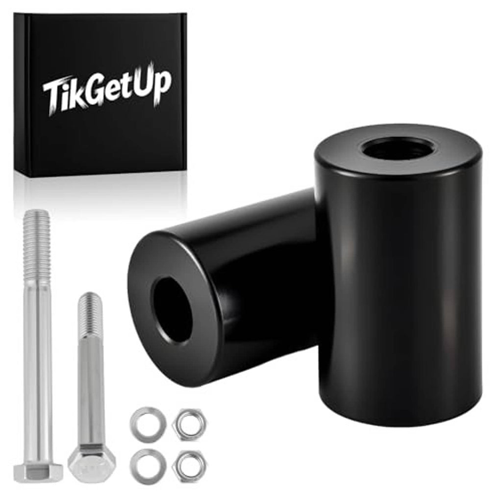 Black handlebar riser extension pair with two cylindrical spacers and bolts
