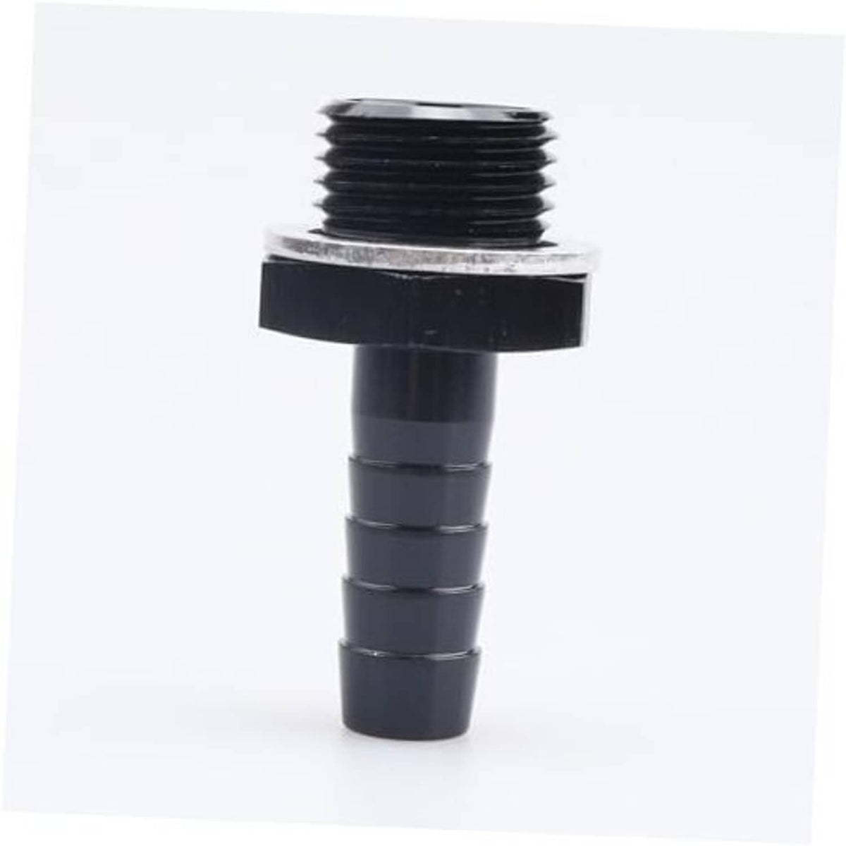 Straight black male metric barb fitting, M16x1.5 thread with barbed end
