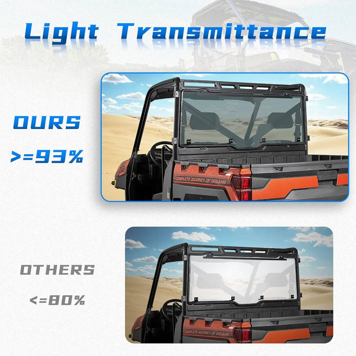 Dark tinted rear windshield mounted on an off-road side-by-side vehicle