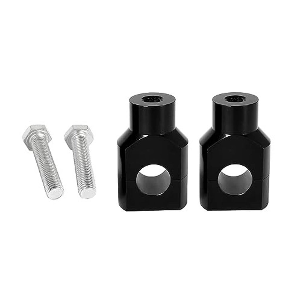 Black handlebar mount clamp adaptors with two silver hex bolts