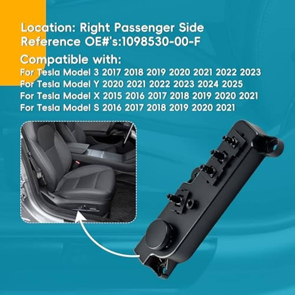 Black power seat control switch with round knob and multi-switch button row