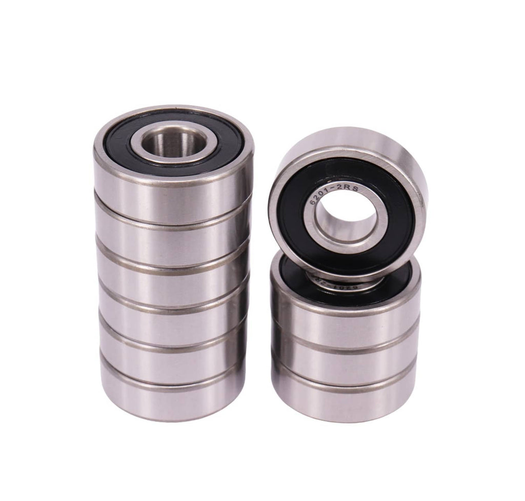 Three double-sealed deep groove ball bearings, metal rings with black rubber seals