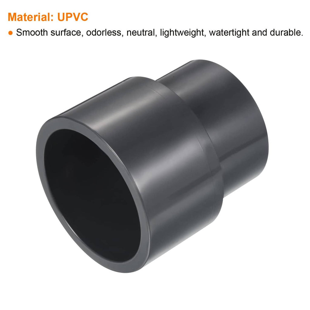 Gray UPVC reducer pipe fitting with smooth socket ends and dark interior openings