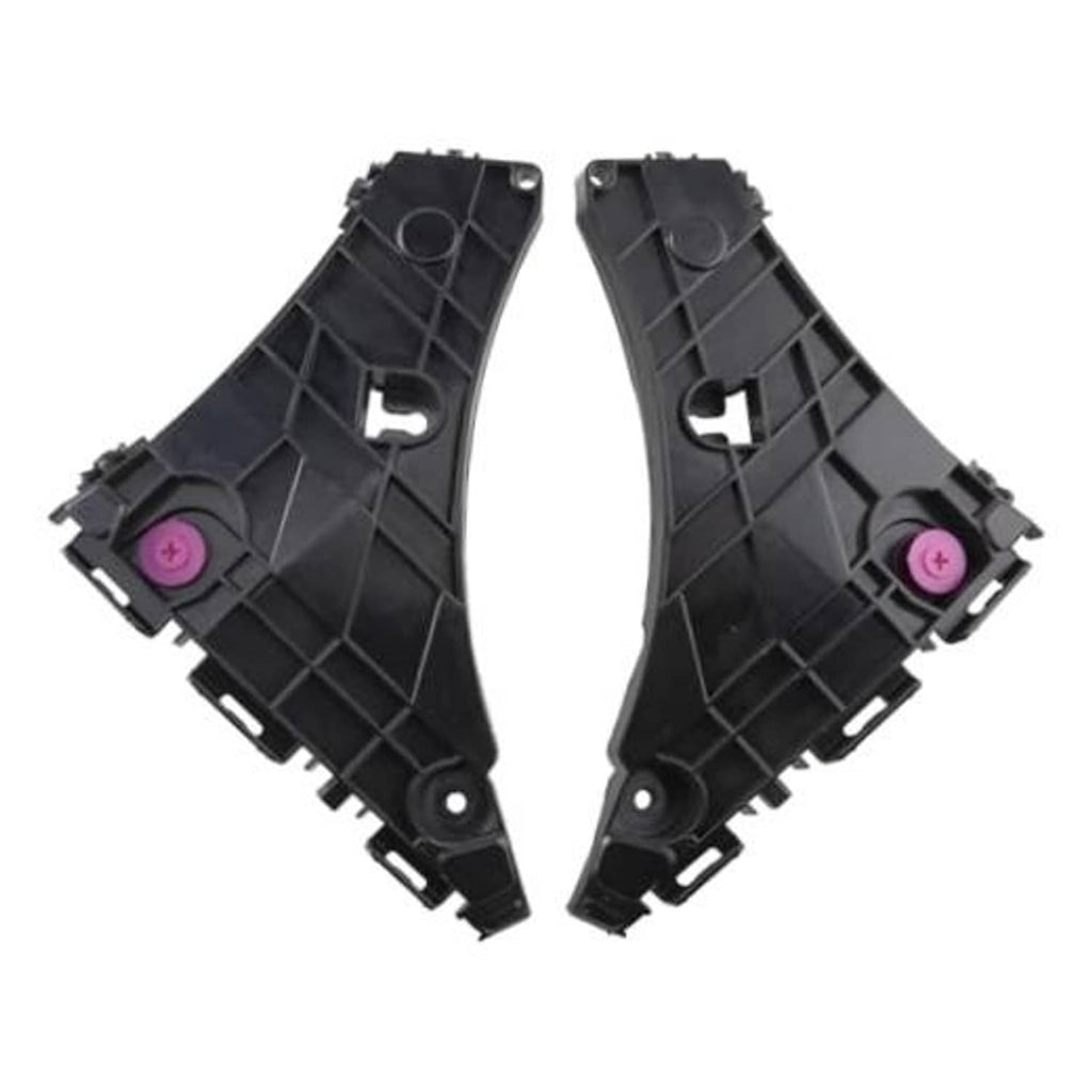 Pair of black front bumper brackets with mounting tabs and pink retaining clips