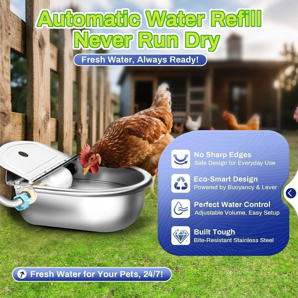 Stainless automatic water refill bowl with float valve and adjustable water control valve