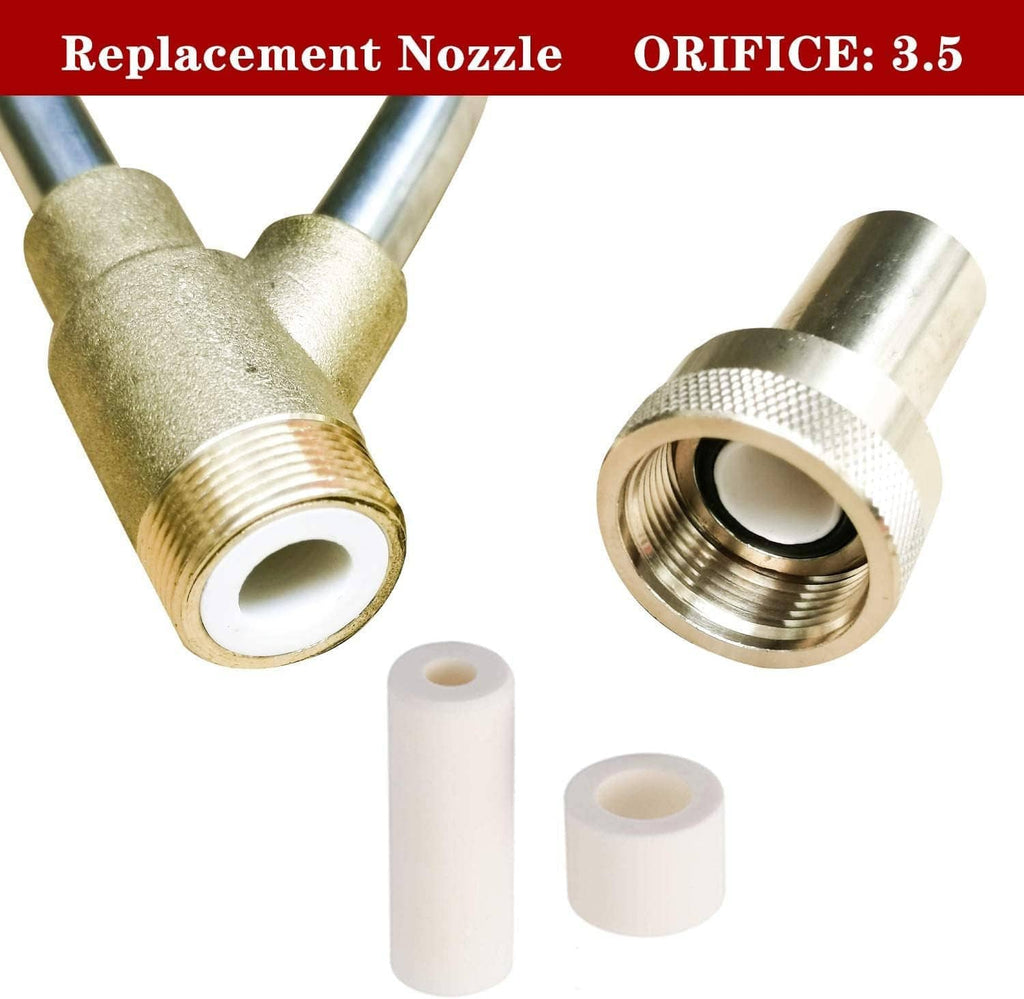 Replacement nozzle and fittings with brass outlets and white ceramic sleeves for sandblasting