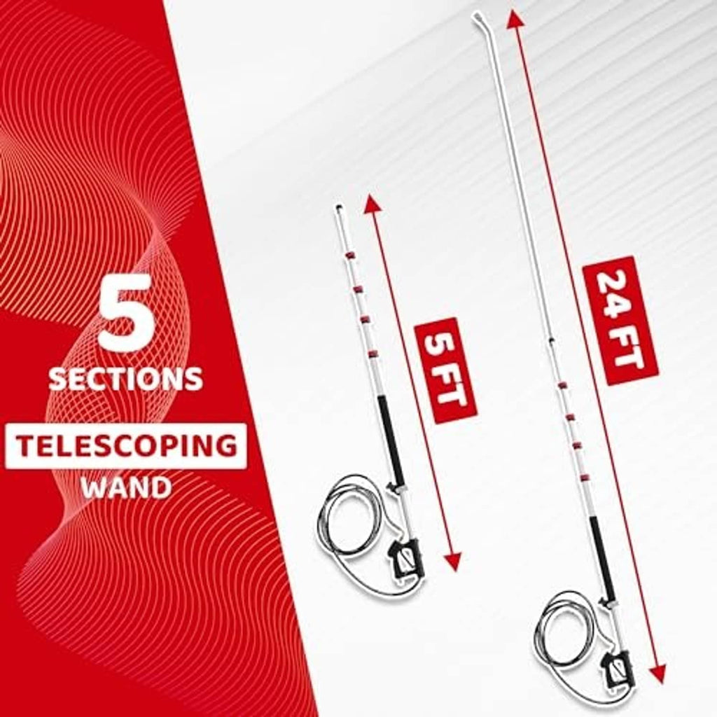 24 ft telescoping pressure washer wand with 5 extendable sections and length indicator rings