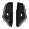Front bumper support brackets, black plastic pair with screw studs and round mounting holes