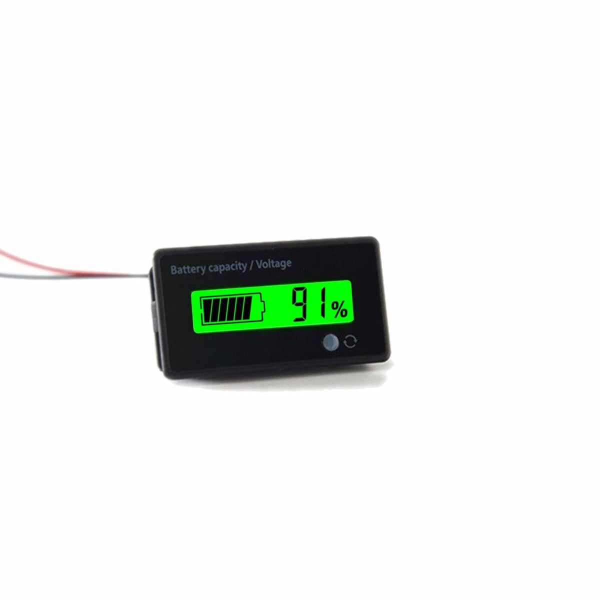 Battery capacity/voltage LCD meter reading 91% with green bar display