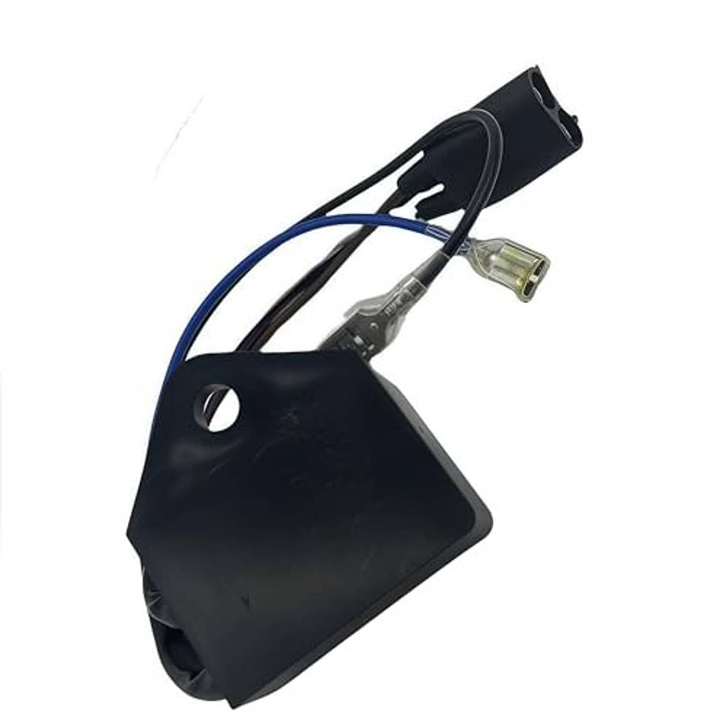 Black CDI module with mounting hole and attached wiring harness with blue leads