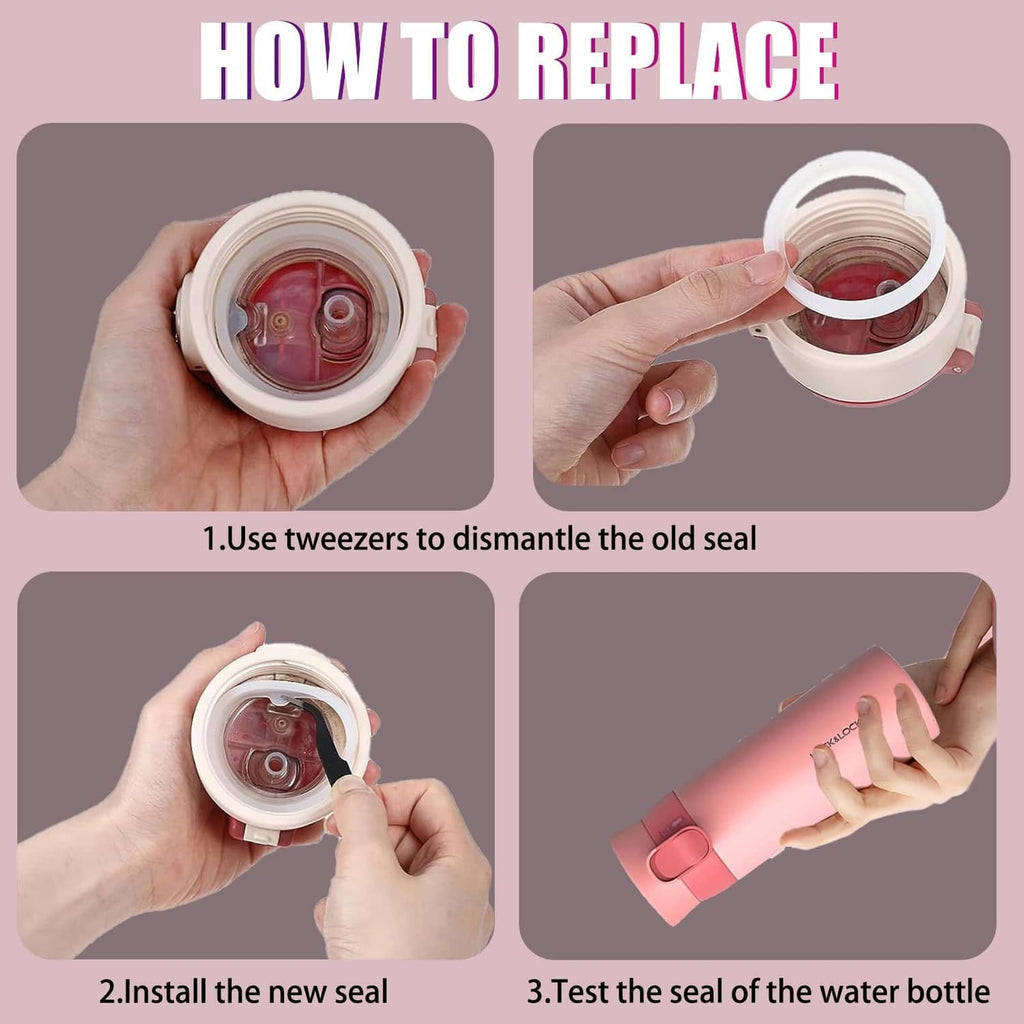 White gasket seal ring installed inside wide-mouth flip lid, shown during replacement