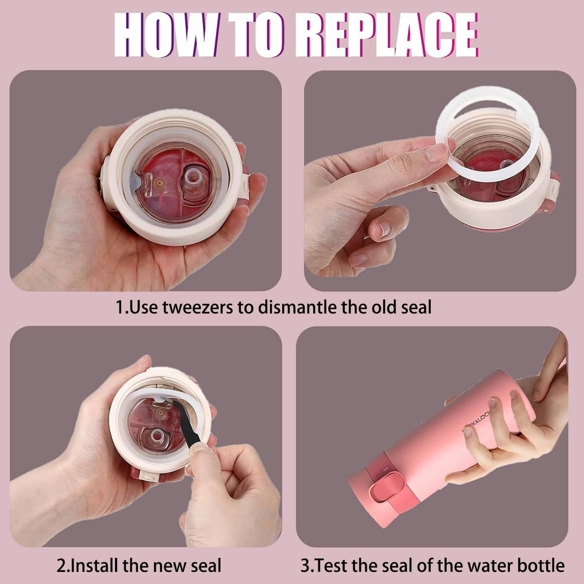 White gasket seal ring installed inside wide-mouth flip lid, shown during replacement