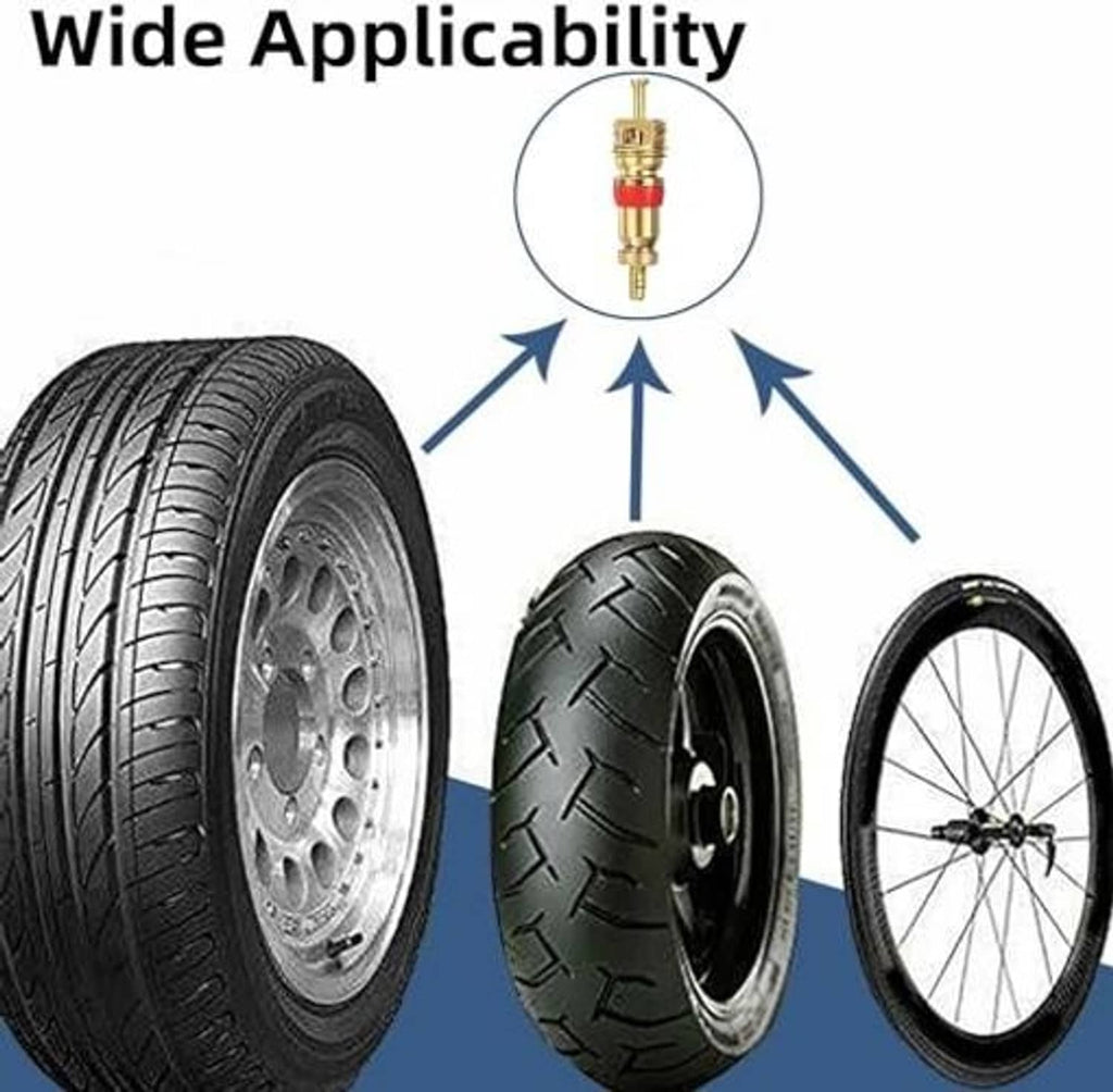 Valve core kit for wide vehicle tires, including car and bike tire applications