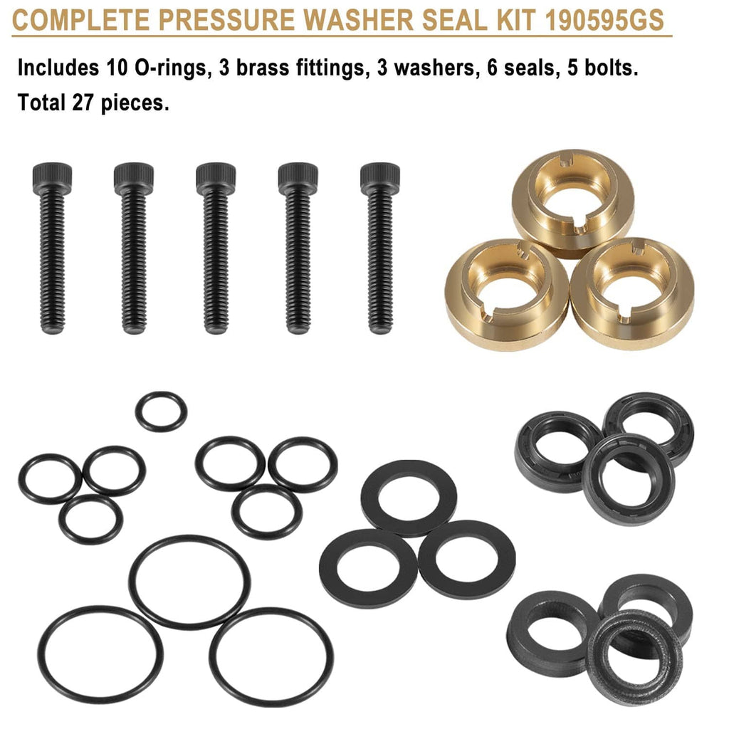 Pressure washer seal kit, 27-piece set with brass fittings, O-rings, seals