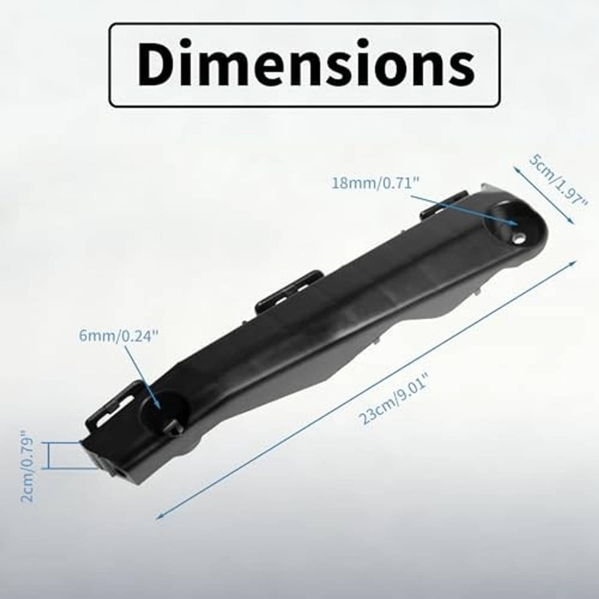 Front bumper bracket in dark gray with mounting tabs and top bolt hole