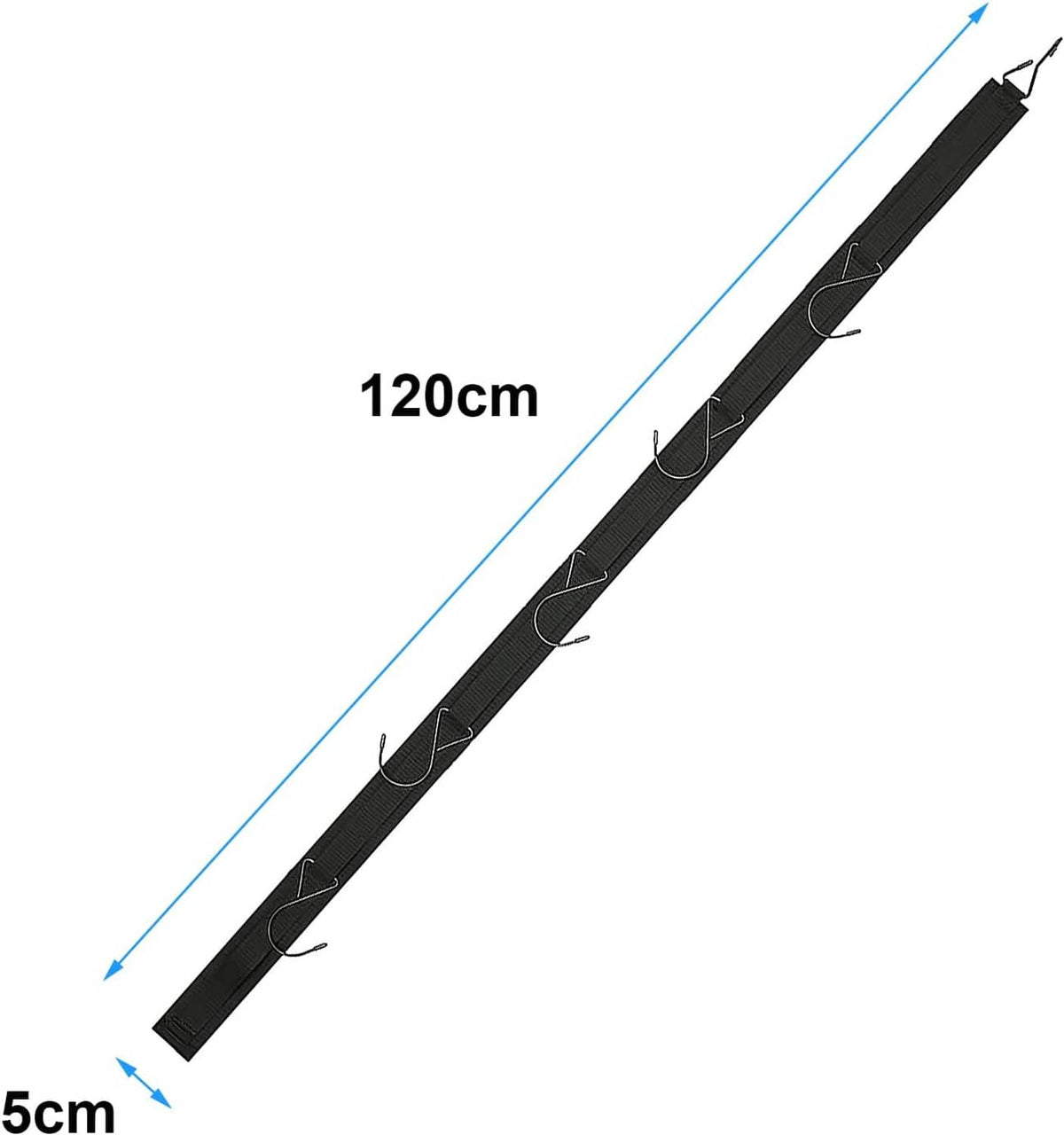 Black portable hanging drying rack bar with multiple hooks, 120cm length