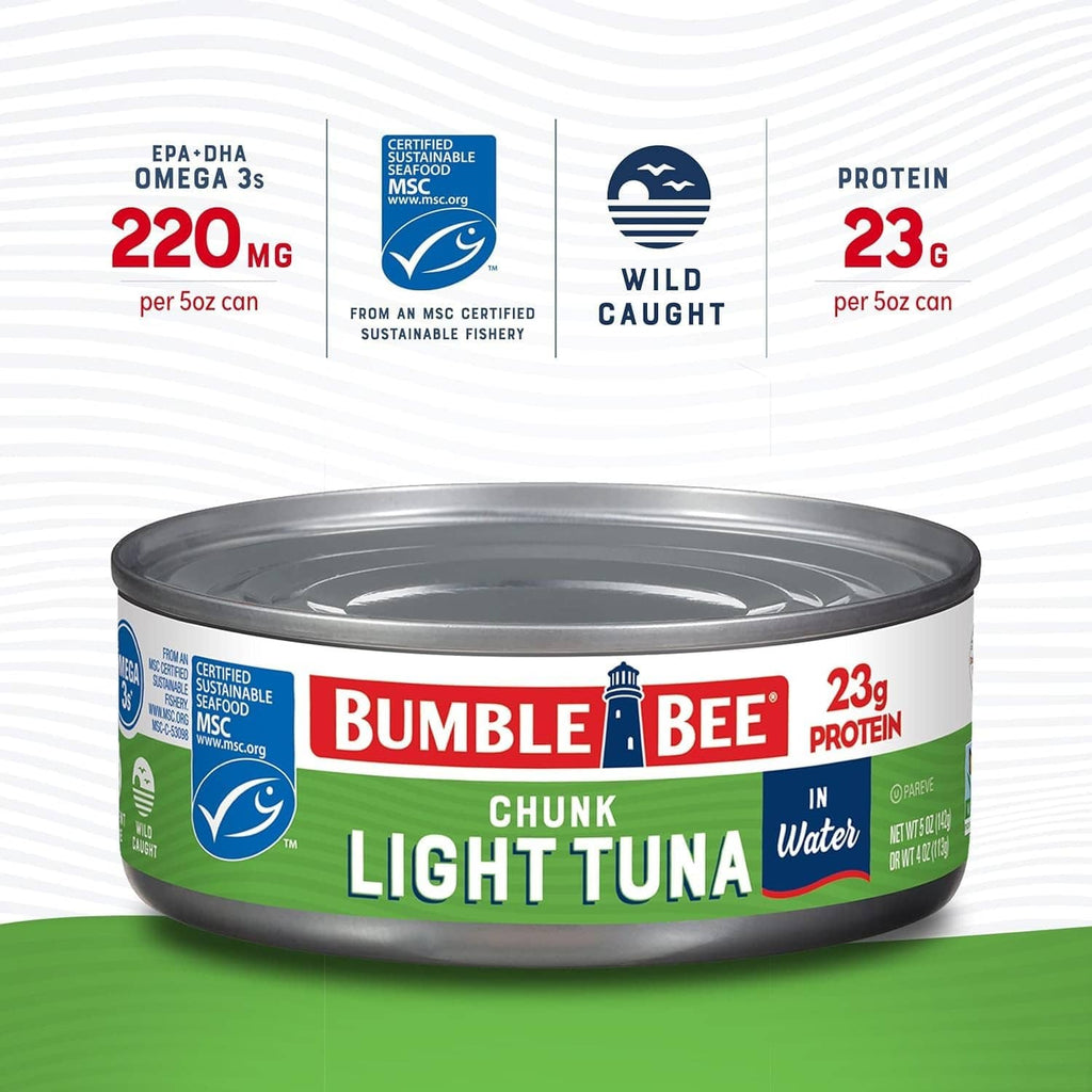 Bumble Bee chunk light tuna in water can, 23g protein per 5 oz