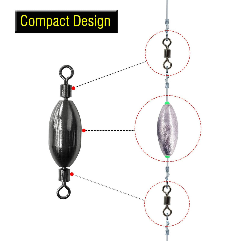 Saltwater fishing weight swivel with top and bottom snap hooks, nickel-coated