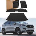 Vehicle floor mat and cargo liner set, black rubber with raised grip channels