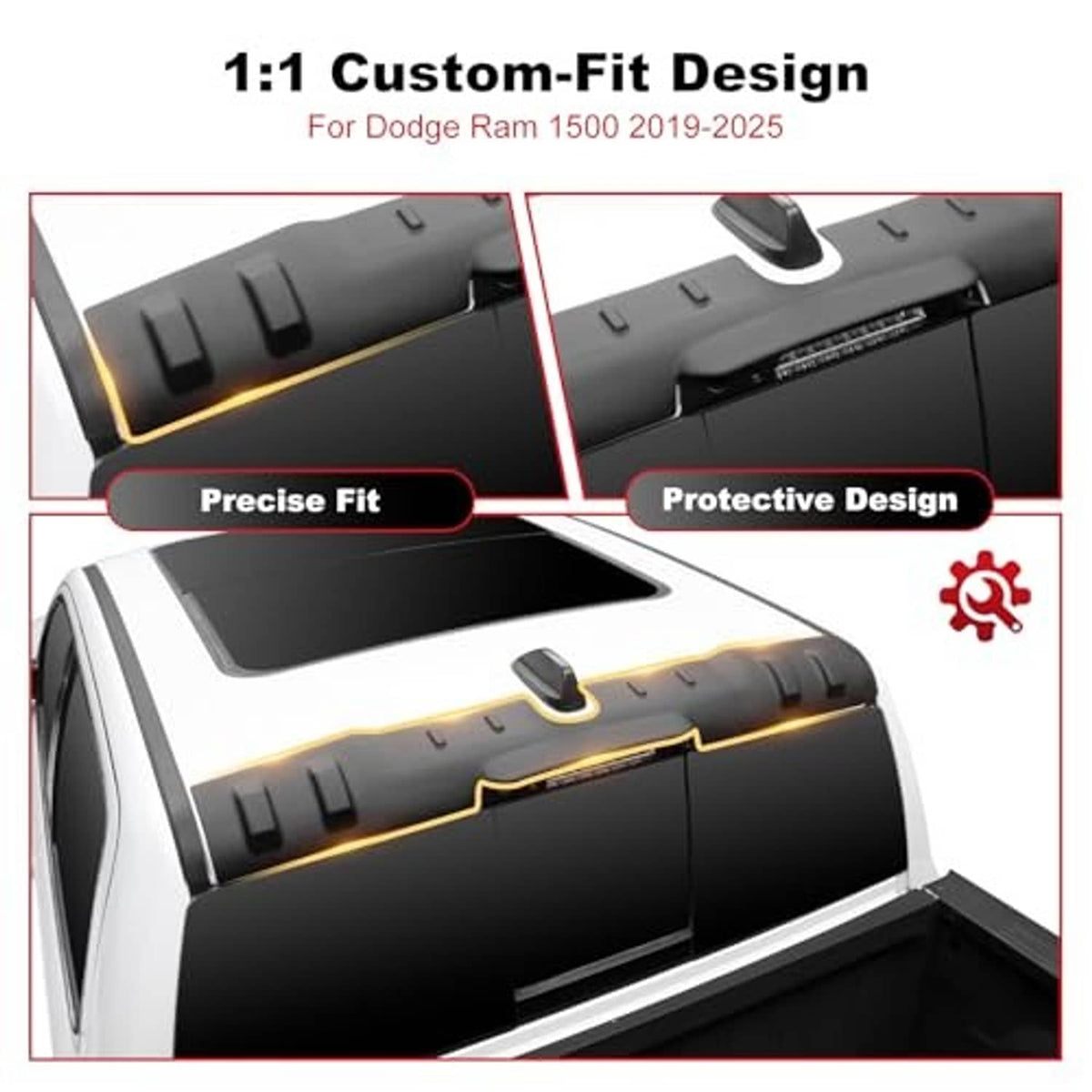 Black rear roof spoiler protector with center opening and small mounting tabs