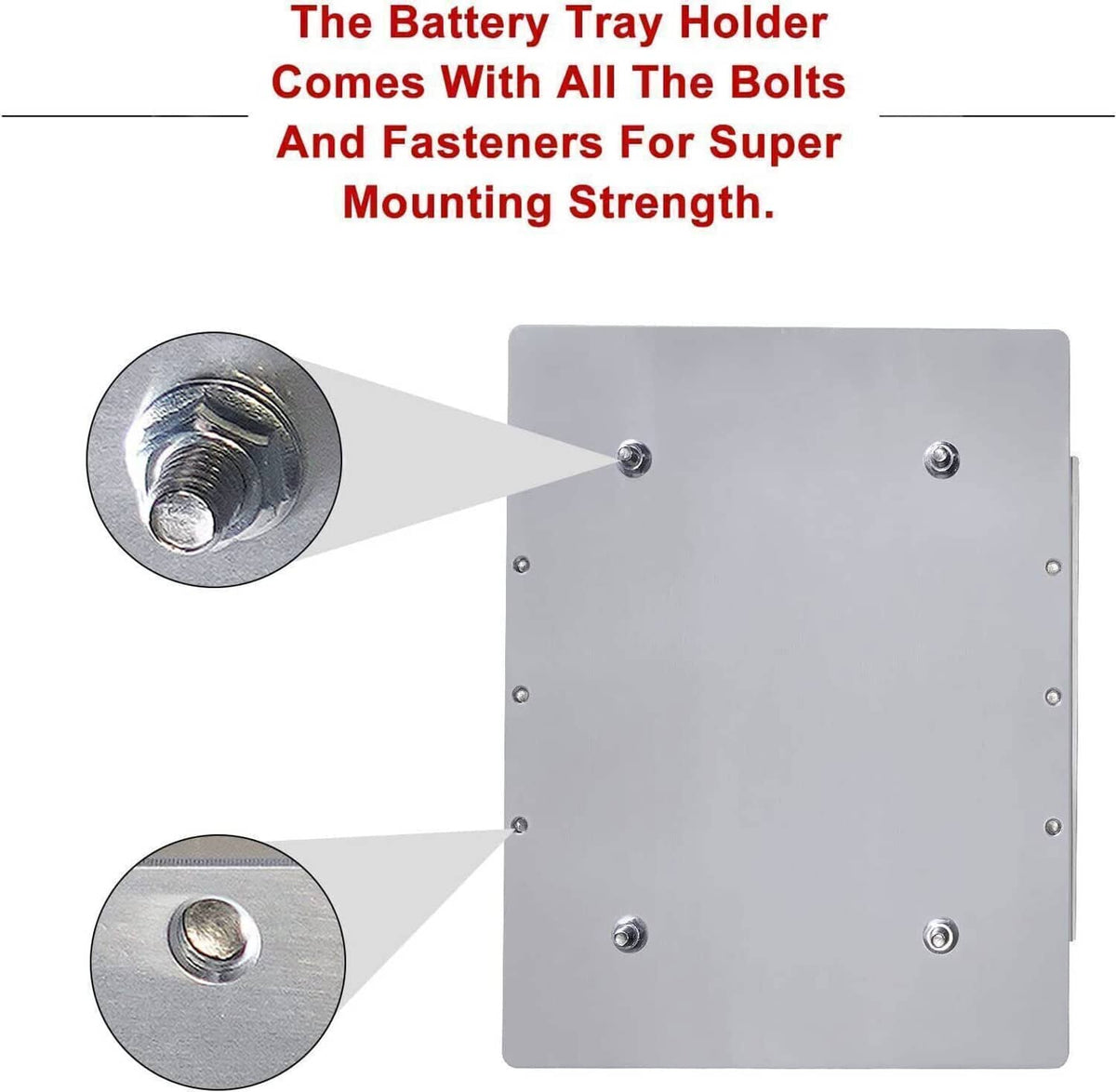 Battery tray holder with silver mounting plate and included bolts and fasteners