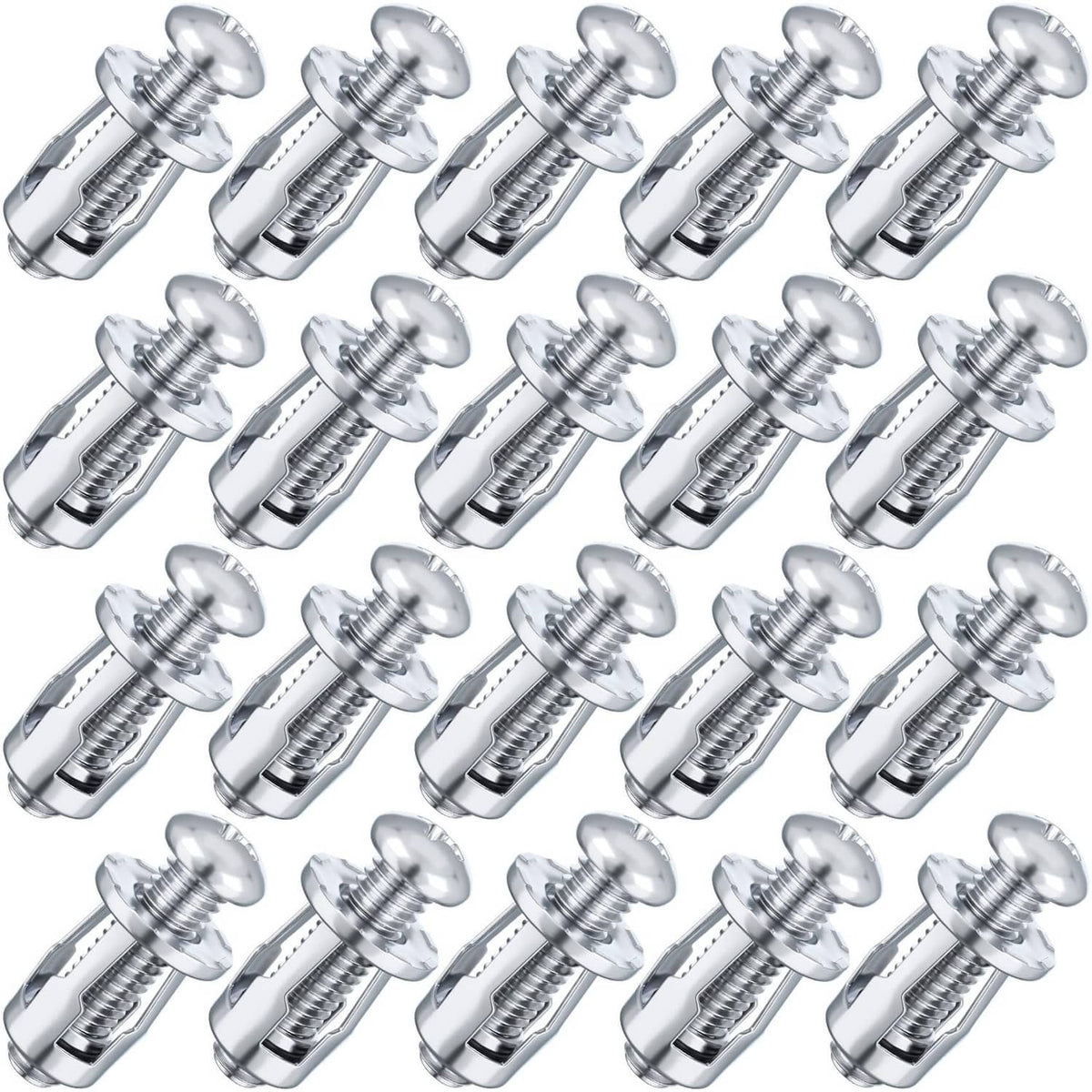 Silver expansion screws with petal nuts, M8 size, 20-pack set