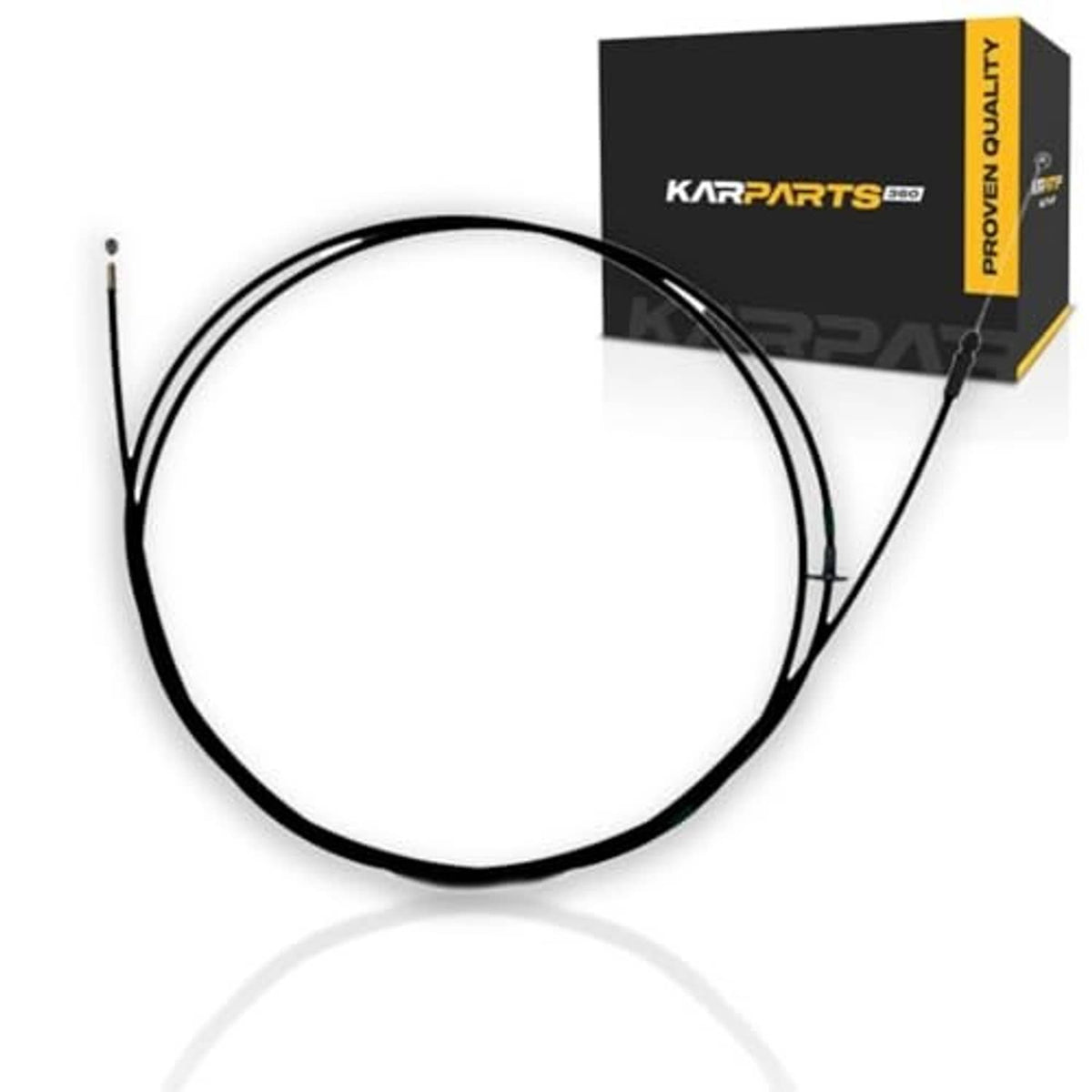 Black hood release cable set with metal terminals and curved wire loop