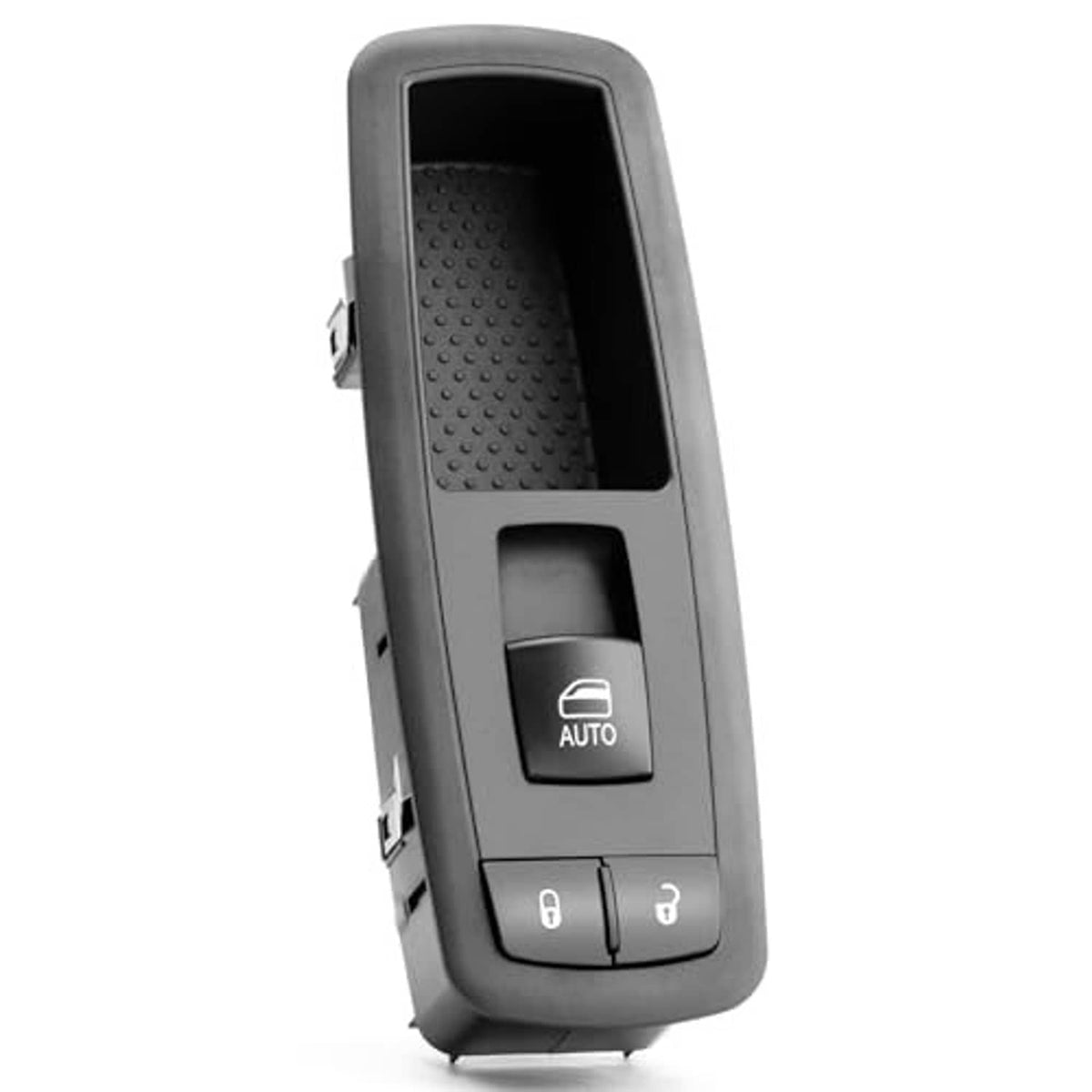 Power window switch panel side view with AUTO button and control icons, dark gray