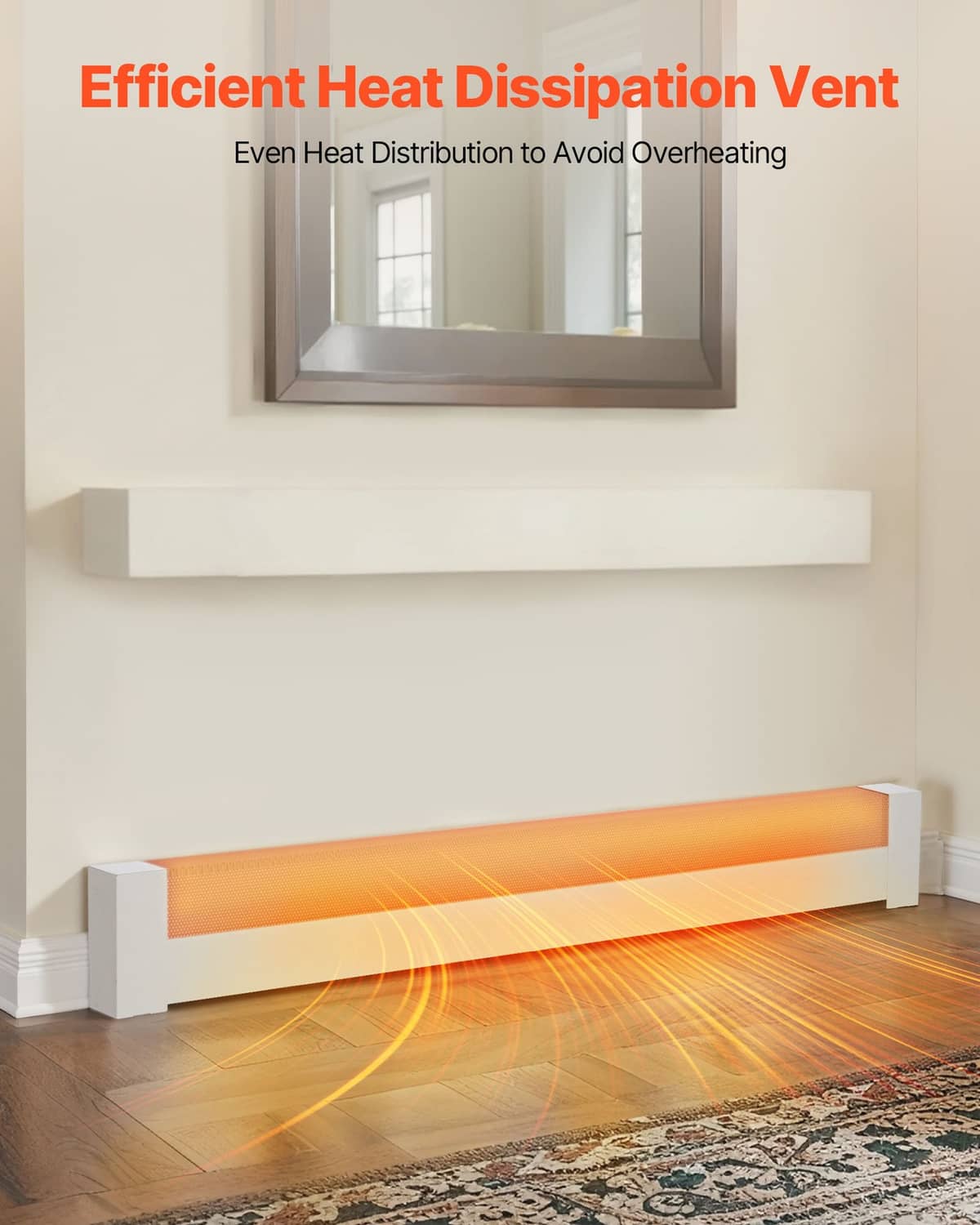 White baseboard heater cover with front vent opening for even heat distribution
