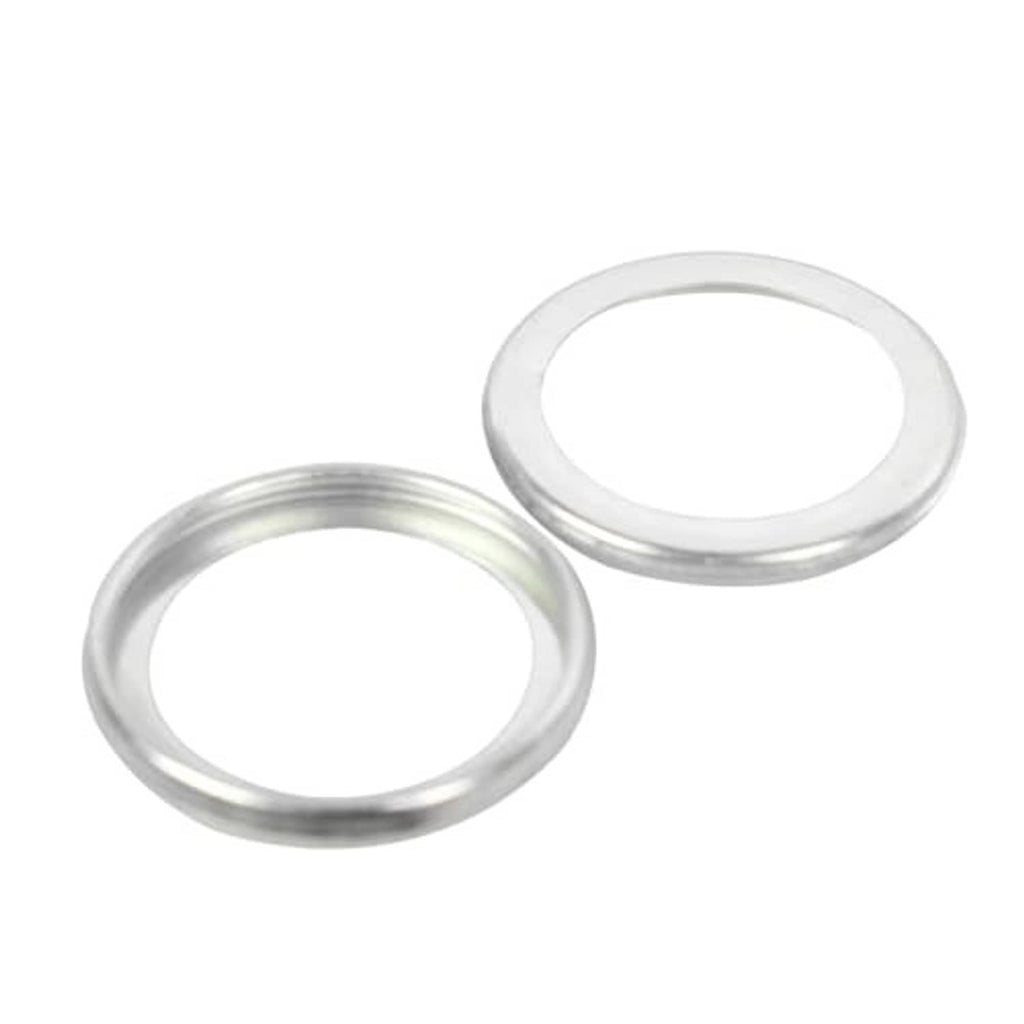 Two silver oil plug gasket rings, flat metal loop seals