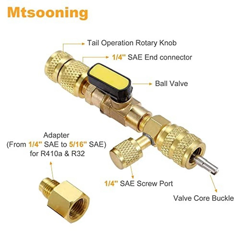Brass angled ball valve adapter with 1/4" SAE screw port and valve core buckle tool