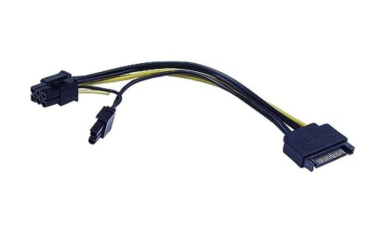 PCIe 8-pin (6+2) male to SATA 15-pin male power adapter cable with two ends