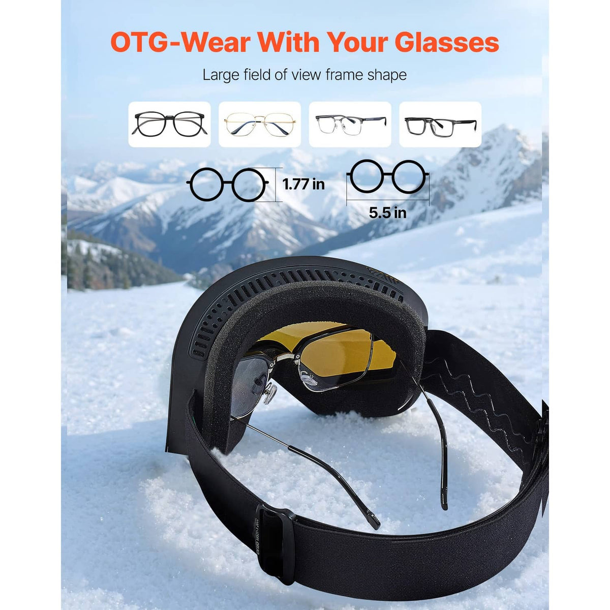 Blue mirrored ski goggles with black foam padding and wide curved lens