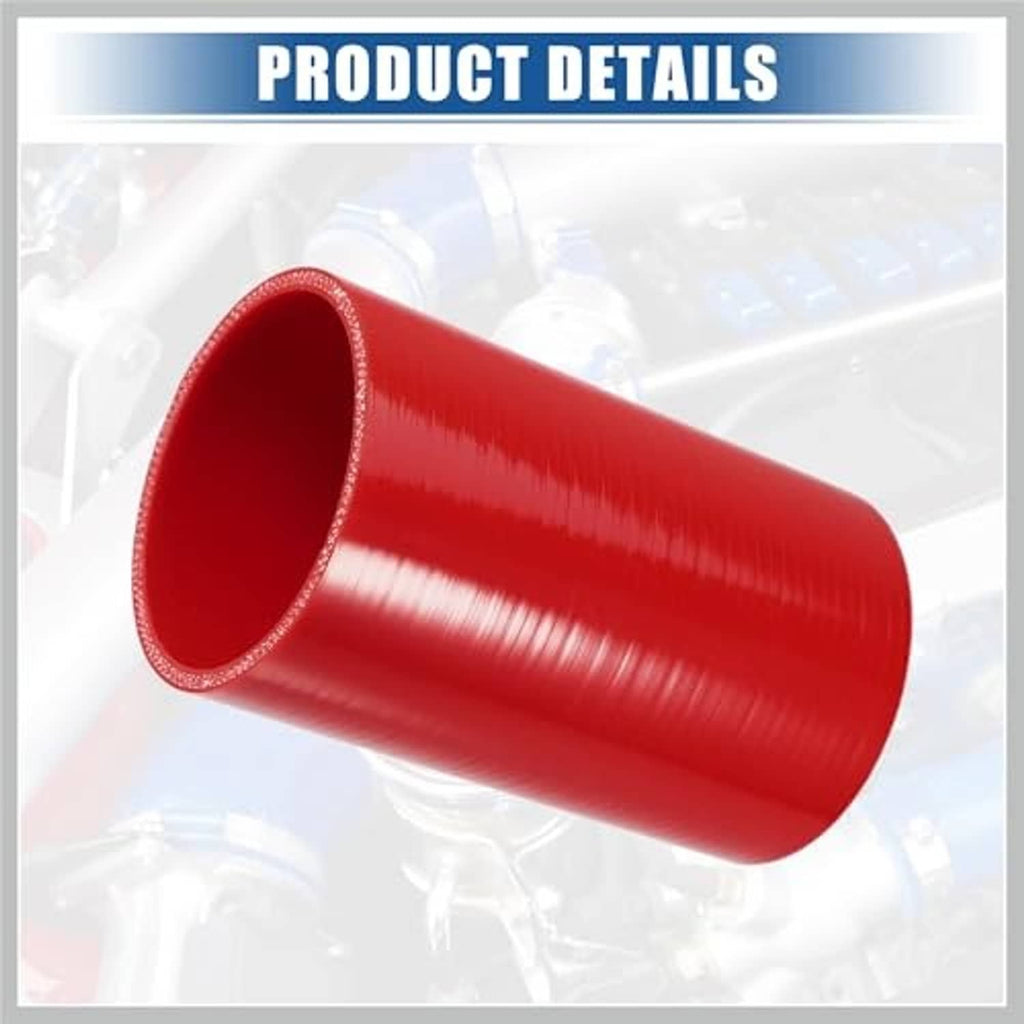 Red straight silicone hose coupler, close view of glossy cylinder and open rim